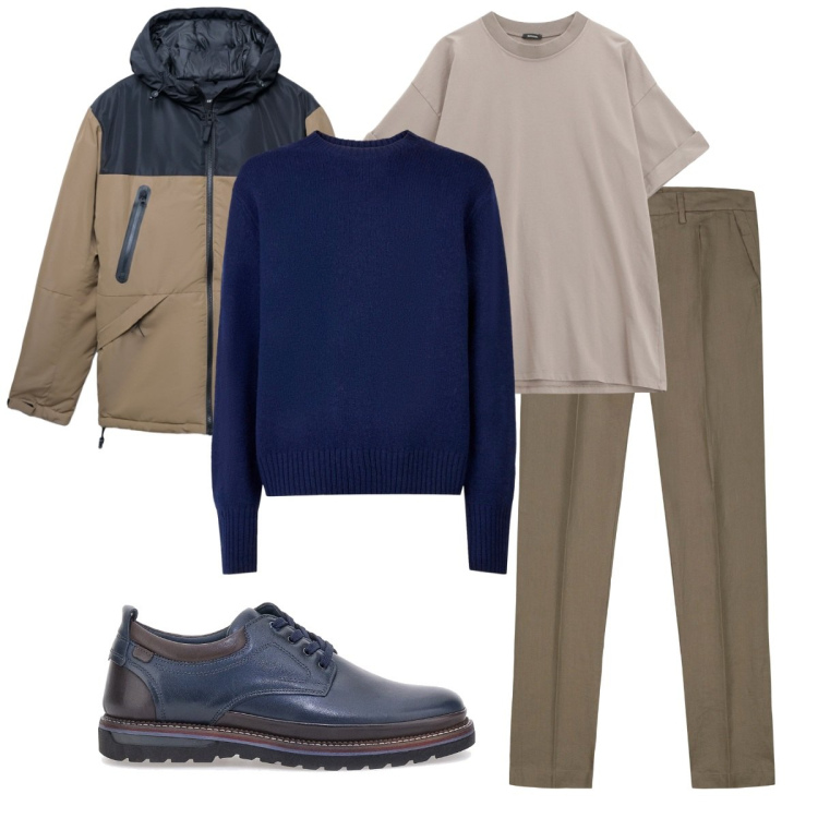 Outfit uomo - Total look #2259201. Stile Business/Elegante per Serata speciale. Abbinamento con bomber, t-shirt, pantaloni, maglieria, scarpe stringate.