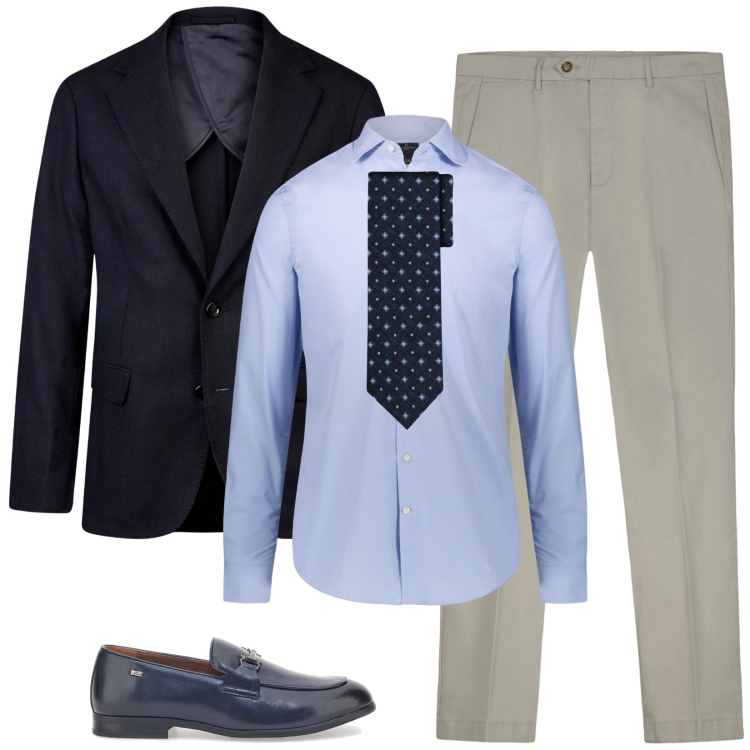 Outfit uomo - Spezzato classico. Stile Business/Elegante per Ufficio. Abbinamento con camicie, giacche, scarpe stringate, cravatte, pantaloni chino.