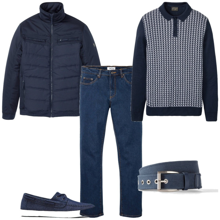 Outfit homme - En bleu. Style Tendance pour Tous les jours. Assortir avec pulls, ceintures, sneakers, manteaux, jean coupe droite.