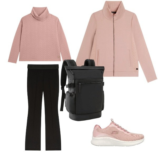 Outfit donna - Pink October jogging. Stile Sporty chic per Tutti i giorni. Abbinamento con zaini, maglieria, felpe, sneakers, pantaloni.