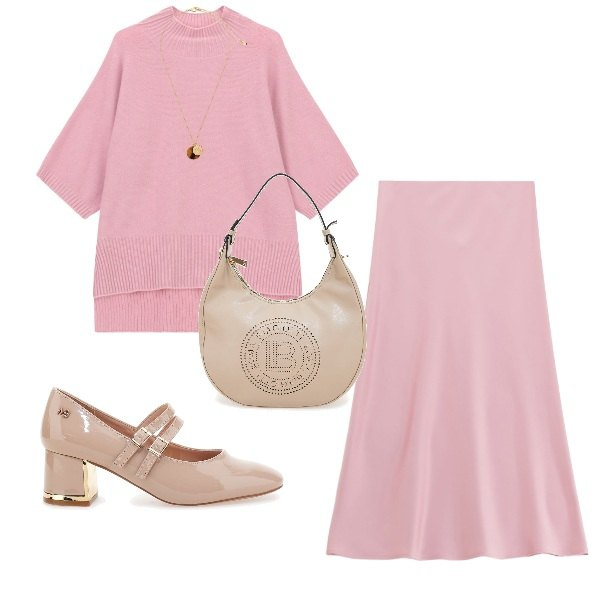 Outfit donna - Pink October:Intervista per Cosmopolitan. Stile Bon Ton per Ufficio. Abbinamento con maglieria, gonne longuette, collane, décolleté, borse a spalla.