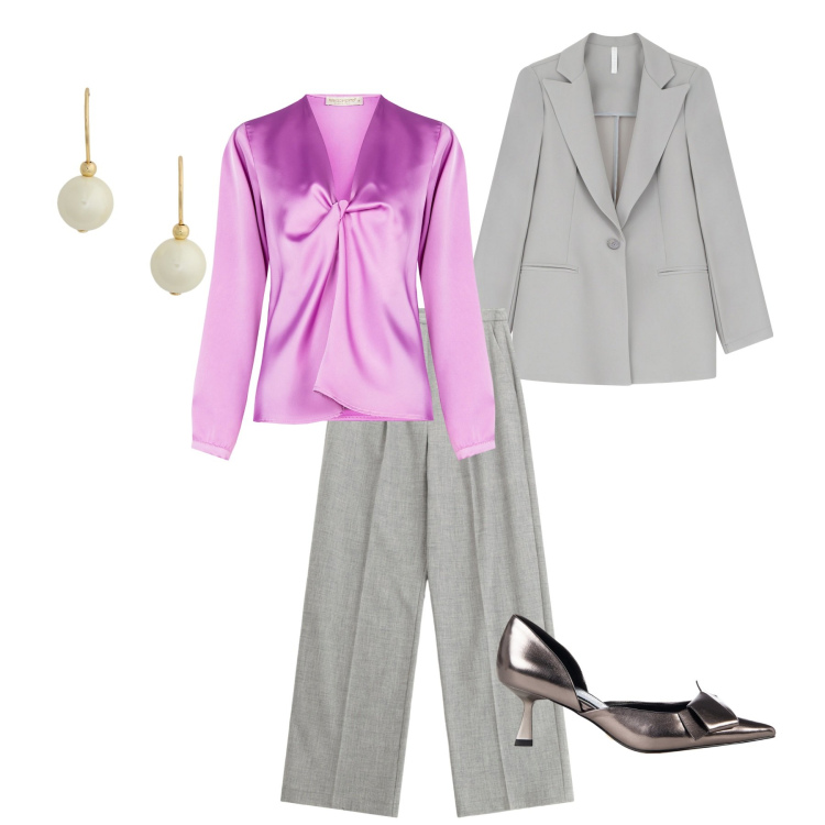Outfit donna - Pink October:Gala di beneficenza. per Serata fuori. Abbinamento con décolleté, bluse, blazer, pantaloni, orecchini.