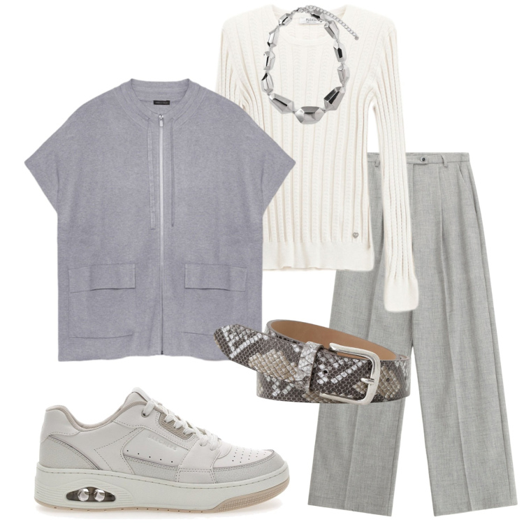 Outfit donna - Tutti i giorni. Stile Casual chic per Tutti i giorni. Abbinamento con pullovers, pantaloni, cinture, sneakers, ciondoli, maglieria.