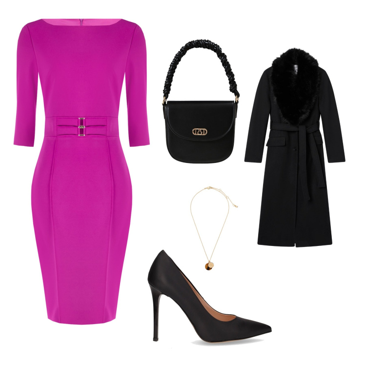 Outfit donna - Total look #2259325. Stile Sexy Abbinamento con cappotti, borse a mano, vestiti a tubino, collane, décolleté.