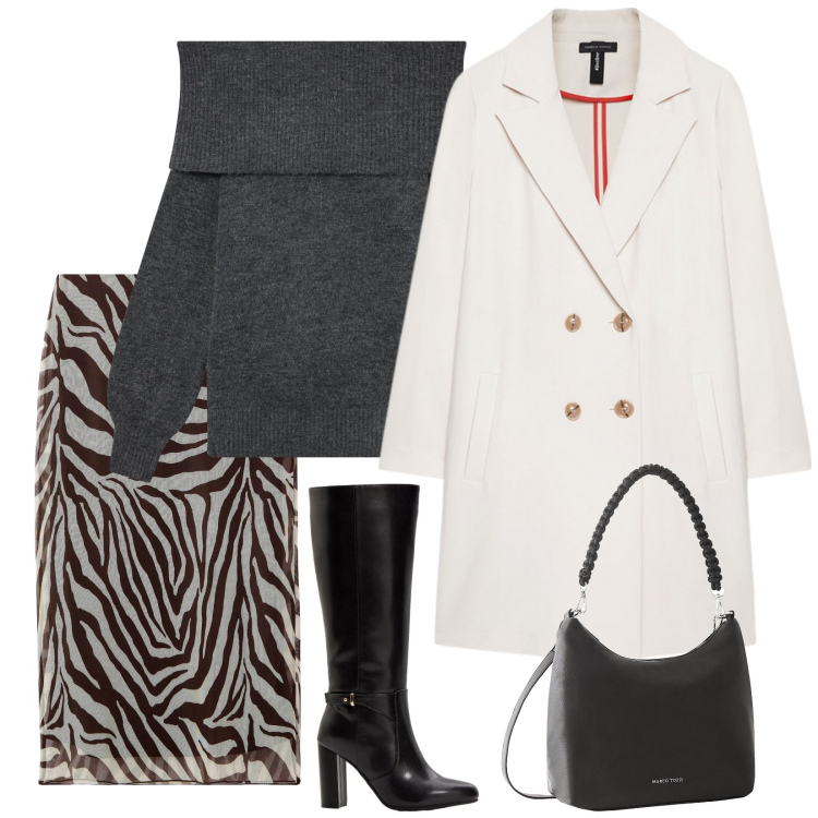 Outfit donna - Le spalle scoperte. Stile Casual chic per Serata fuori. Abbinamento con borse a mano, stivali, maglieria, gonne lunghe, cappotti.