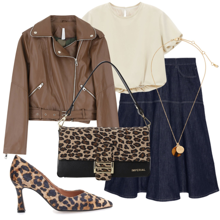 Outfit donna - Total look #2259364. Stile Casual chic per Tutti i giorni. Abbinamento con giacche, camicie a manica corta, borse a spalla, collane, décolleté, gonne lunghe.