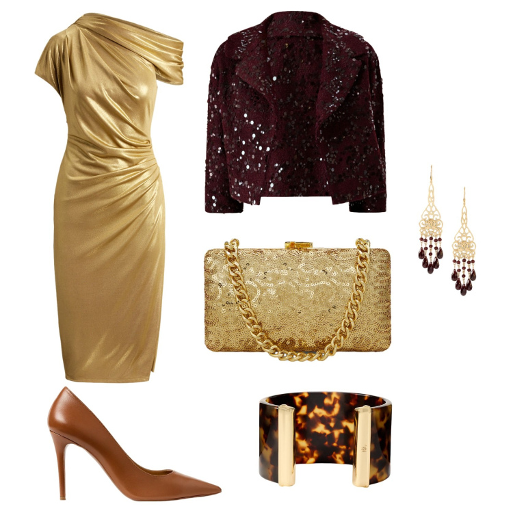 Outfit donna - Total look #2259366. Stile Glamour per Serata fuori. Abbinamento con blazer, décolleté, braccialetti, orecchini, clutch, vestiti a tubino.