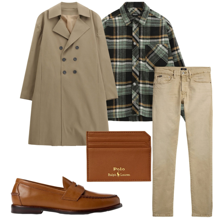 Outfit uomo - Total look #2259384. Stile Business/Elegante per Ufficio. Abbinamento con camicie, trench, scarpe stringate, portafogli, jeans.