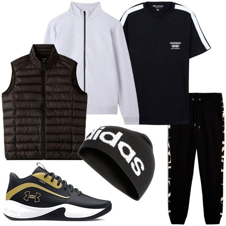 Outfit uomo - Sportivo ad ottobre. Stile Casual per Sport. Abbinamento con pantaloni, felpe sportive, t-shirt sportive, piumini, berretti, scarpe sportive.