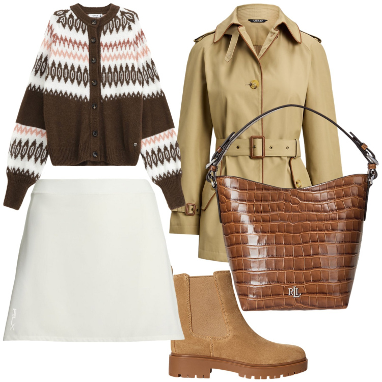 Outfit donna - Daily. Stile Urban per Tutti i giorni. Abbinamento con cardigans, minigonne, stivaletti chelsea, trench, borse a secchiello.