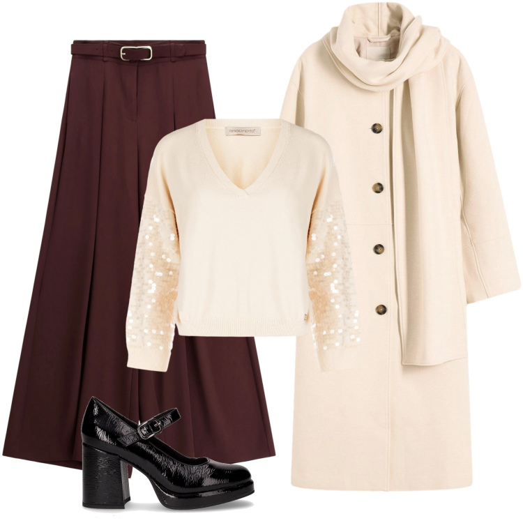 Outfit donna - Total look #2259406. Stile Casual chic per Ufficio. Abbinamento con cappotti, maglieria, pantaloni, décolleté.