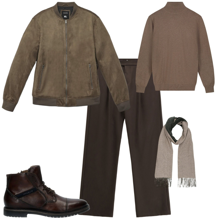Outfit uomo - Total look #2259420. Stile Trendy per Ufficio. Abbinamento con giacche, pantaloni, anfibi, maglieria, sciarpe.