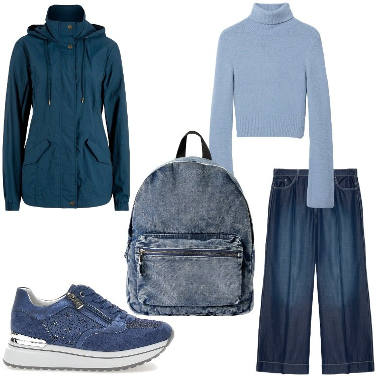 Outfit donna - Ottanio jeans. Stile Casual per Tutti i giorni. Abbinamento con blazer, maglieria, zaini, sneakers, pantaloni.