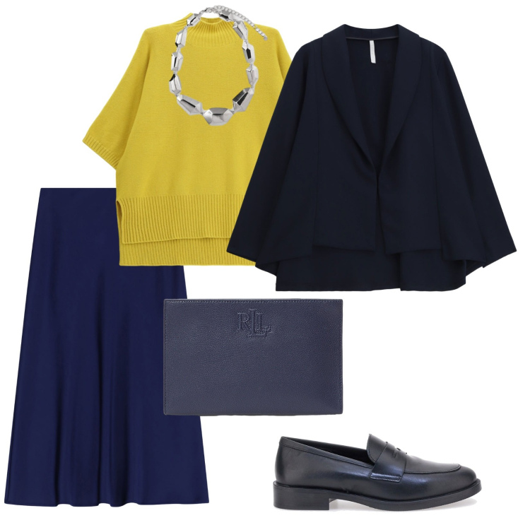Outfit donna - Mocassini blù. per Tutti i giorni. Abbinamento con maglieria, gonne longuette, blazer, pochette, mocassini, ciondoli.
