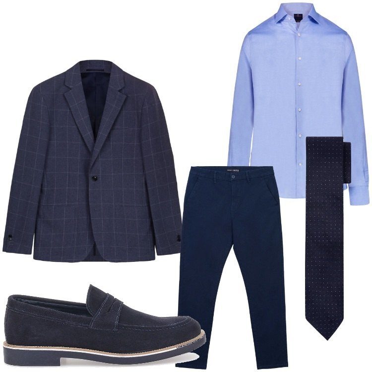 Outfit uomo - Blu da sera. Stile Business/Elegante per Serata speciale. Abbinamento con pantaloni chino, camicie, scarpe stringate, giacche, cravatte.
