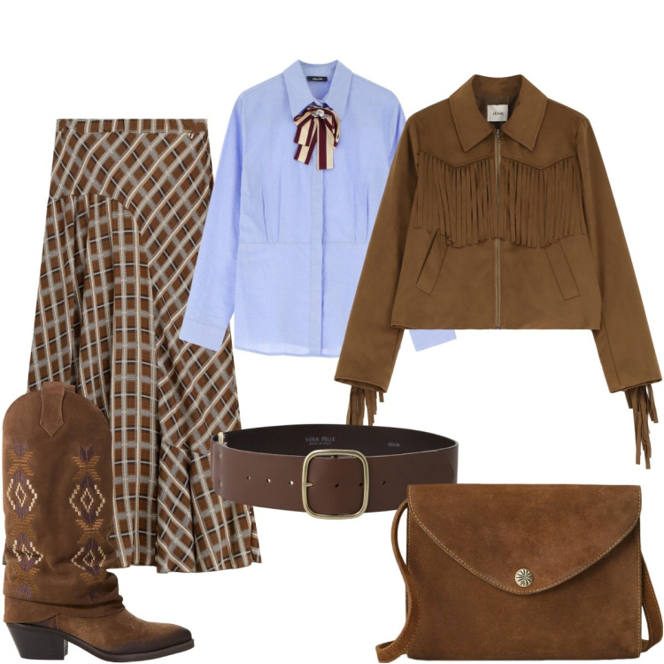Outfit donna - Gonna & stivali. Stile Boho per Tutti i giorni. Abbinamento con gonne lunghe, stivali, blazer, cinture, camicie, borse a tracolla.