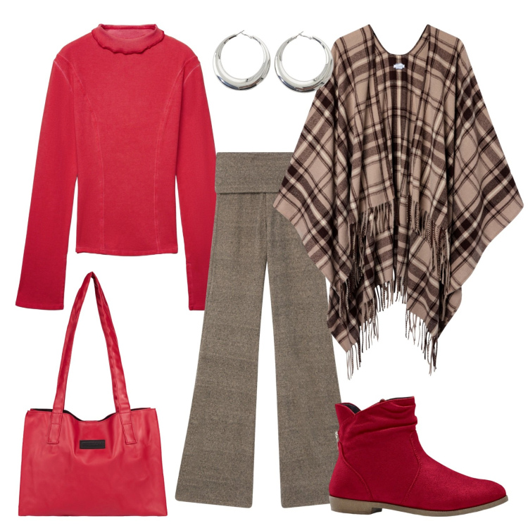 Outfit donna - Total look #2259483. Stile Casual chic per Ufficio. Abbinamento con stivaletti, cappotti, leggings, t-shirt, shopping bag, orecchini.
