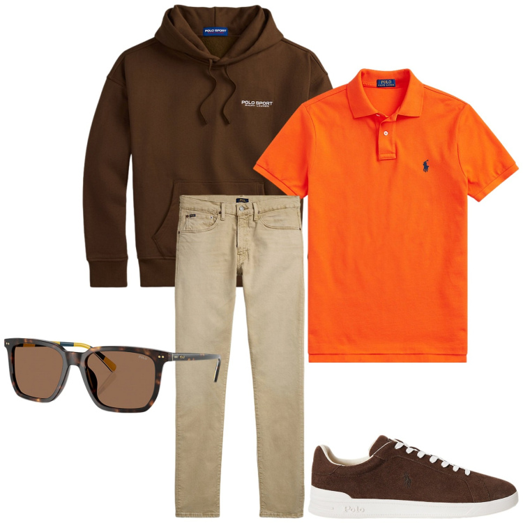 Outfit uomo - Total look #2259487. Stile Casual per Tutti i giorni. Abbinamento con polo, occhiali da sole, jeans, sneakers, felpe con cappuccio.
