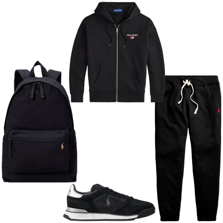 Outfit uomo - Total look #2259488. Stile Urban per Sport. Abbinamento con pantaloni, borse sportive, felpe con cappuccio, sneakers.