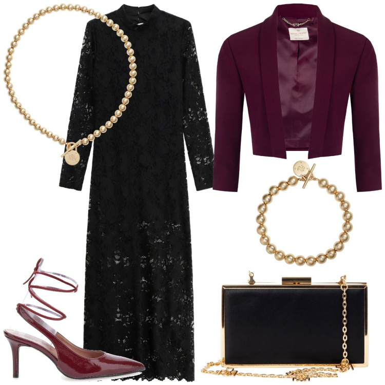 Outfit donna - Io e Matthias. Stile Romantica per Serata fuori. Abbinamento con pochette, blazer, vestiti midi/longuette, braccialetti, collane, décolleté.