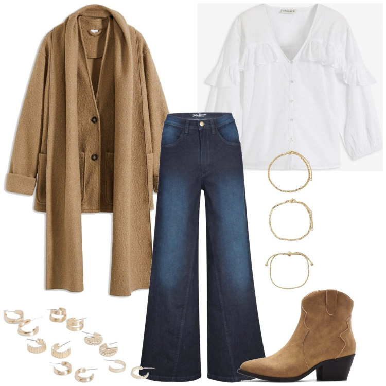 Outfit femme - Bohème d octobre. Style Boho pour Tous les jours. Assortir avec bottines texanes, chemisiers, jeans, écharpes, bracelets, boucles d'oreilles.