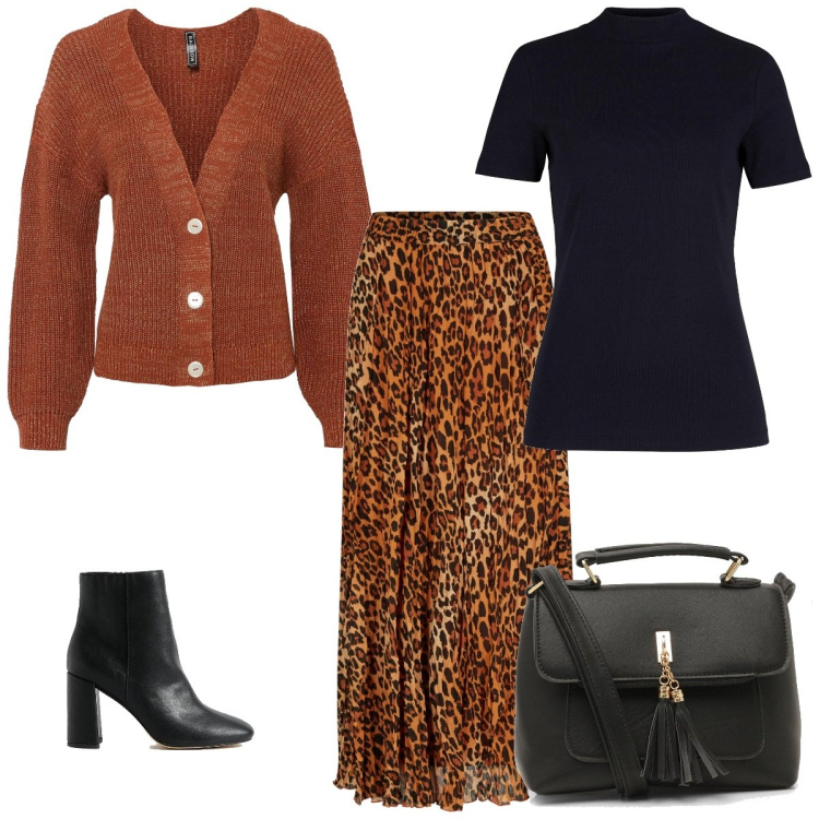 Outfit femme - Noisette animale. Style Ethnique pour Tous les jours. Assortir avec jupes, hauts, pulls, sacs en bandoulière, bottines.