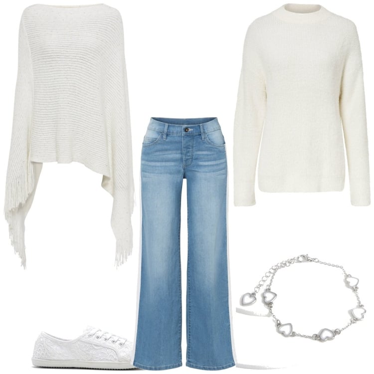 Outfit femme - Blanc neige. Style Urban pour Tous les jours. Assortir avec manteaux, pulls, jeans, sneakers, bracelets.