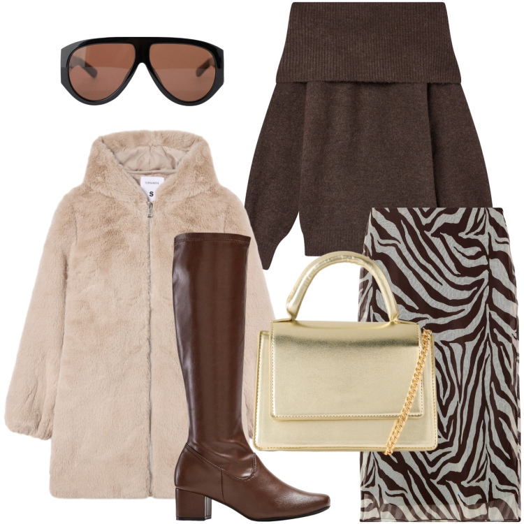 Outfit donna - Stivale iconico. Stile Casual per Tutti i giorni. Abbinamento con stivali, cappotti, maglieria, gonne lunghe, borse a tracolla, occhiali da sole.