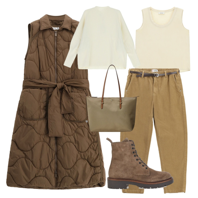 Outfit donna - Comfort e stile!. Stile Urban per Scuola/Università. Abbinamento con pantaloni chino, blazer, maglieria, canottiere, borse tote, anfibi.