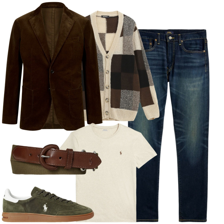 Outfit uomo - La giacca in velluto autunnale. Stile Business/Elegante per Tutti i giorni. Abbinamento con cardigans, t-shirt, jeans, sneakers, cinture, giacche.