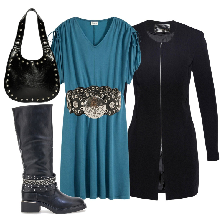 Outfit donna - Ordinary day. Stile Trendy per Tutti i giorni. Abbinamento con blazer, vestiti, cinture, stivali, borse a spalla.