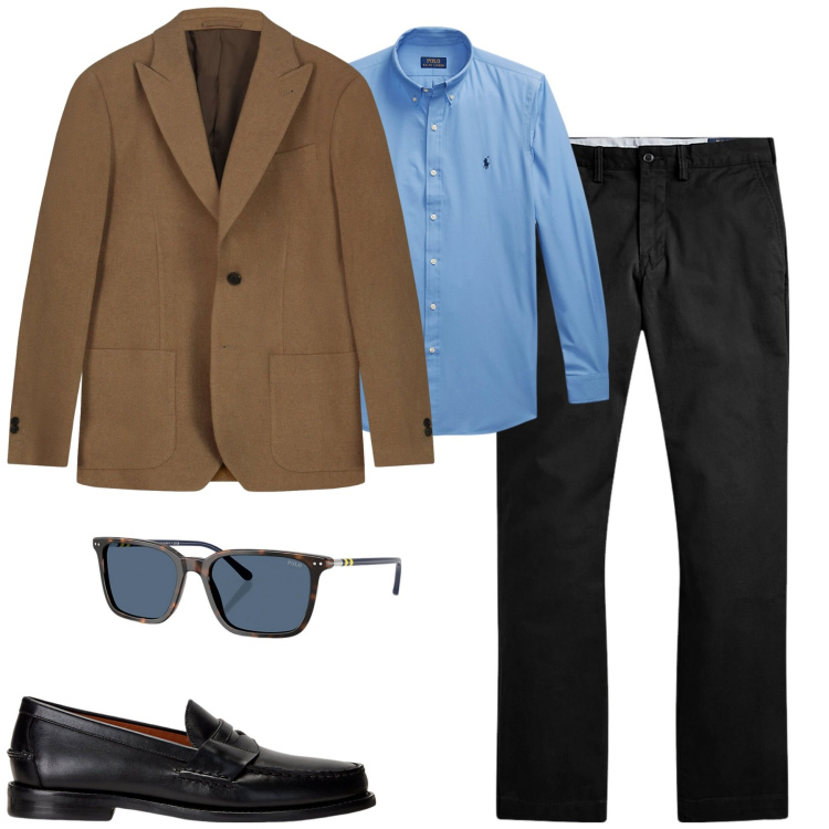 Outfit uomo - La giacca cammello. Stile Urban per Tutti i giorni. Abbinamento con scarpe stringate, camicie, pantaloni, occhiali da sole, giacche.