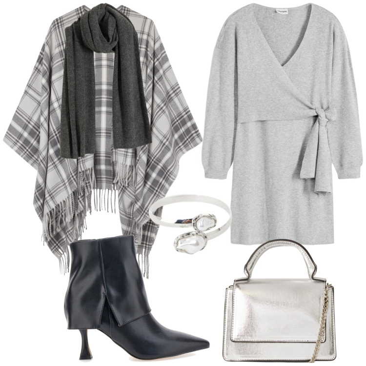 Outfit donna - Total look #2259560. Stile Minimal per Serata fuori. Abbinamento con vestiti, sciarpe, cappotti, borse a tracolla, braccialetti, stivaletti.