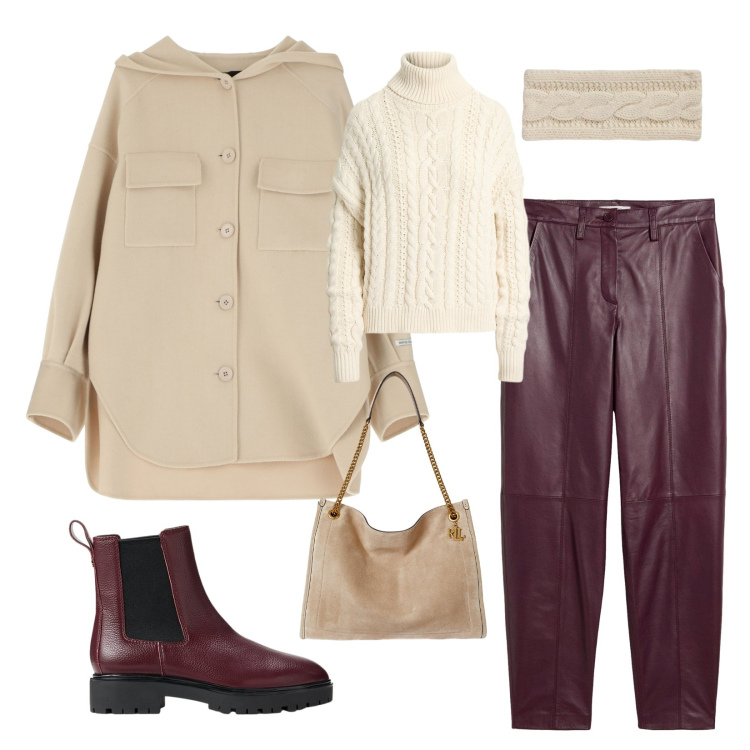Outfit donna - Inizia il freddo!. Stile Casual chic per Ufficio. Abbinamento con pantaloni, cappotti, cappelli, borse tote, stivaletti chelsea, maglieria.