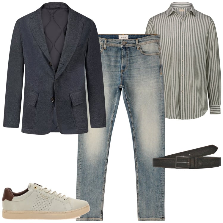 Outfit uomo - Ottobre casual chic. Stile Casual per Tutti i giorni. Abbinamento con cinture, jeans skinny, giacche, camicie, sneakers.
