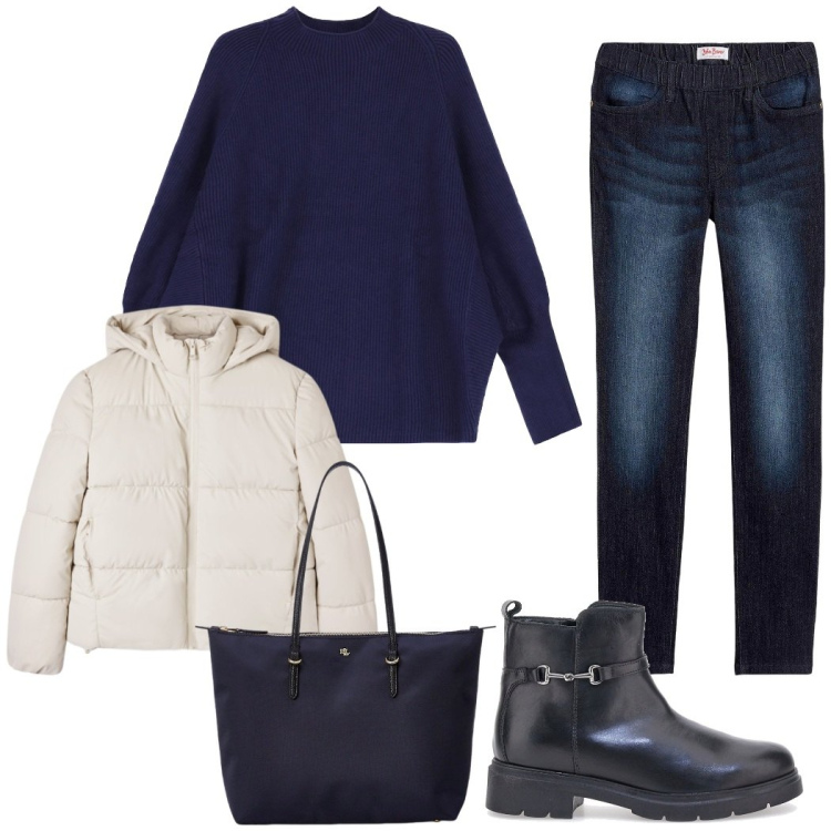 Outfit donna - Total look #2259578. Stile Casual chic per Tutti i giorni. Abbinamento con jeggings, bomber, maglieria, borse tote, stivaletti.