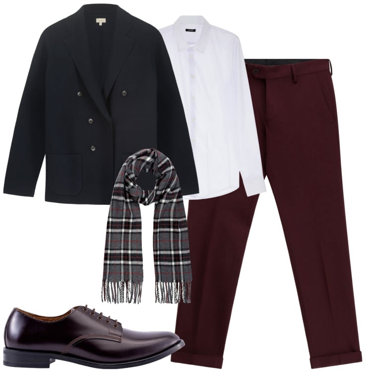 Outfit uomo - Ottobre. Stile Trendy per Tutti i giorni. Abbinamento con camicie, pantaloni, scarpe stringate, giacche, sciarpe.