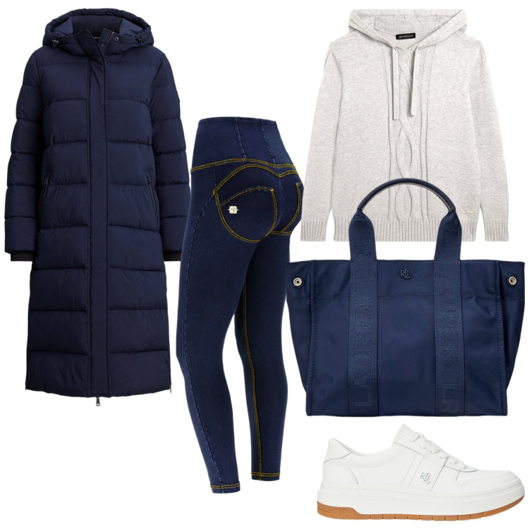Outfit donna - Total look #2259602. Stile Basic per Tutti i giorni. Abbinamento con jeans skinny, maglieria, sneakers, borse tote, cappotti.