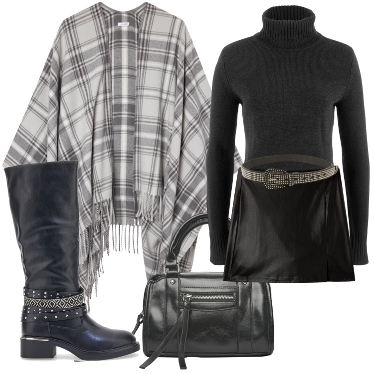 Outfit donna - Total look #2259606. Stile Trendy per Tutti i giorni. Abbinamento con maglieria, cinture, borse a mano, minigonne, cappotti, stivali.
