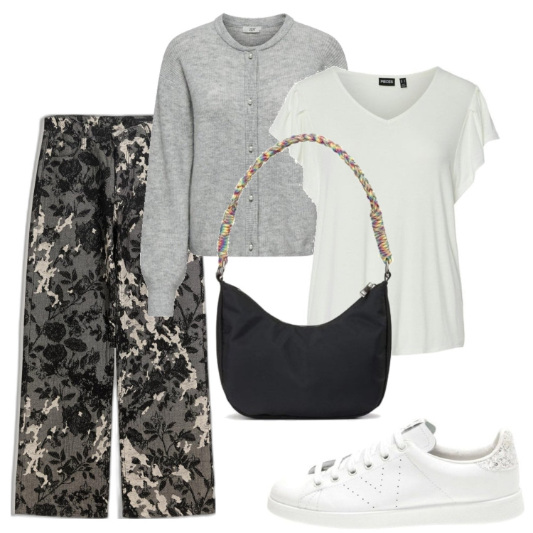 Outfit mujer - Casual look. Estilo Casual para Todos los días. Combinación con vaqueros, camiseta, sneakers, bolsos de mano, blazers.