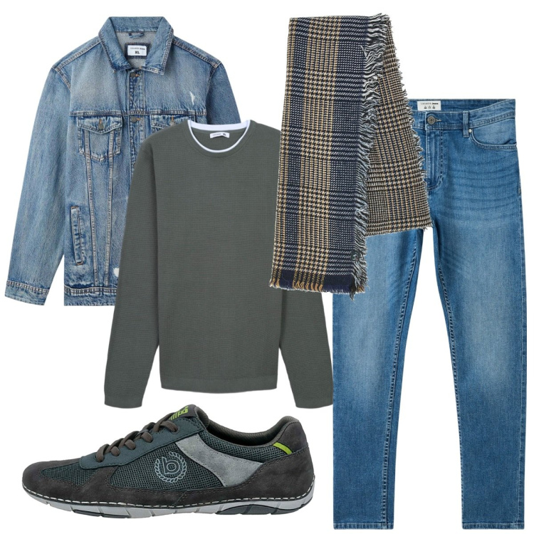 Outfit uomo - Total look #2259620. Stile Casual per Tutti i giorni. Abbinamento con jeans skinny, giacche, maglieria, sneakers, sciarpe.