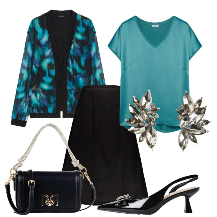 Outfit donna - Cerimonia. Stile Basic per Cerimonia. Abbinamento con orecchini, décolleté, borse a mano, gonne lunghe, bluse, blazer.