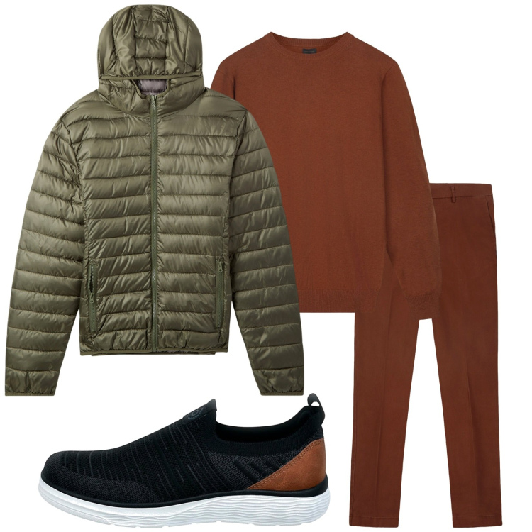 Outfit uomo - Total look #2259636. Stile Casual per Tutti i giorni. Abbinamento con piumini, sneakers, pantaloni chino, maglieria.