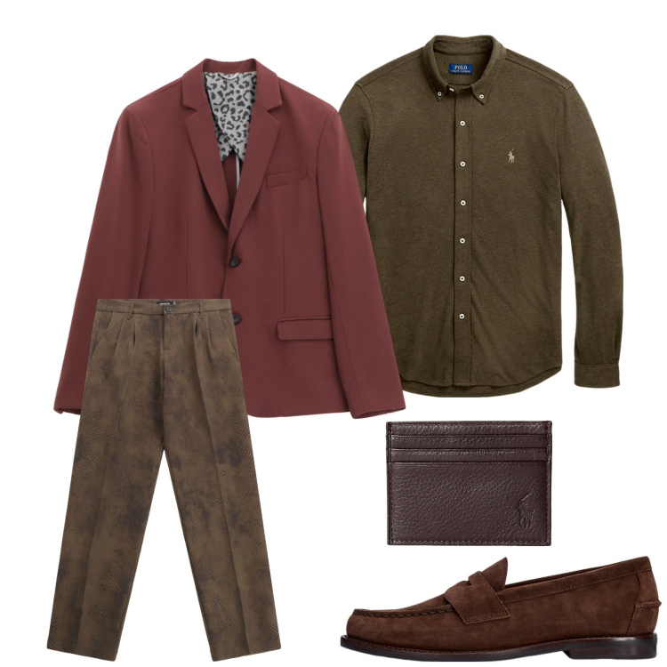 Outfit uomo - Total look #2259639. Stile Casual per Ufficio. Abbinamento con pantaloni, giacche, camicie, portafogli, scarpe stringate.