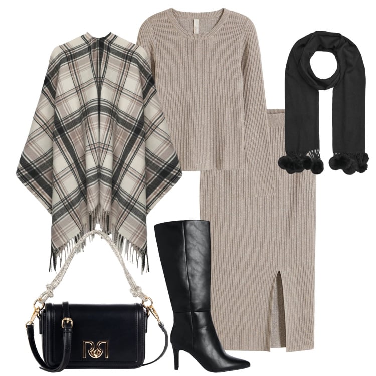 Outfit donna - Completo con longuette. Stile Glamour per Tutti i giorni. Abbinamento con gonne, maglieria, cappotti, sciarpe, stivali sopra il ginocchio, borse a mano.