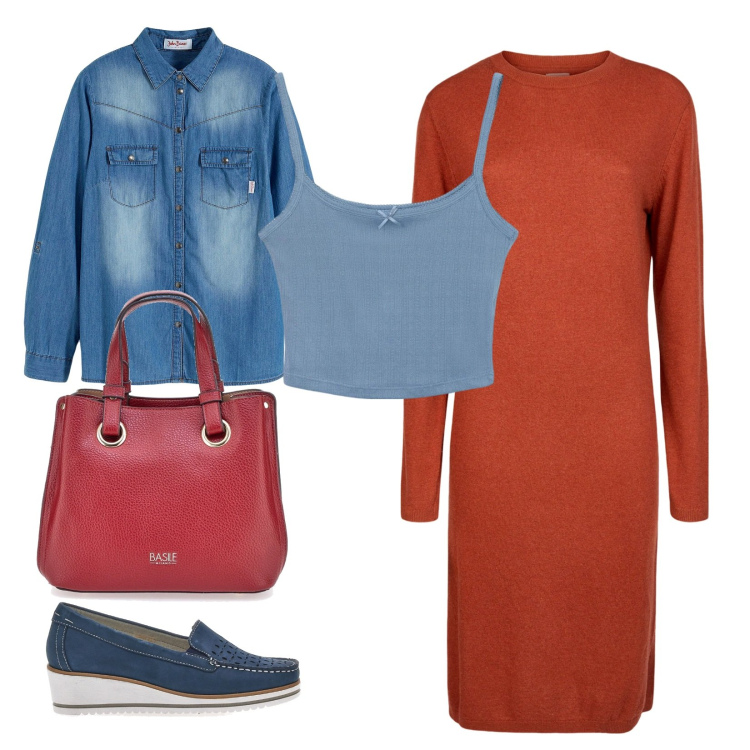 Outfit donna - La camicia annodata in vita. Stile Casual per Tutti i giorni. Abbinamento con camicie, magliette intime, vestiti midi/longuette, mocassini, borse a mano.