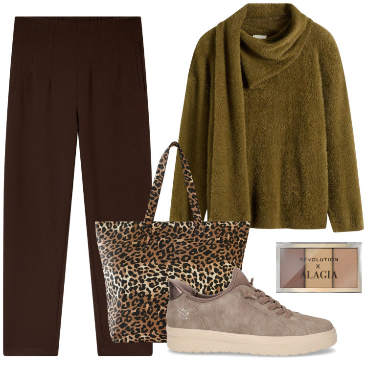 Outfit donna - Total look #2259672. Stile Casual per Ufficio. Abbinamento con shopping bag, maglieria, terre, pantaloni chino, sneakers.