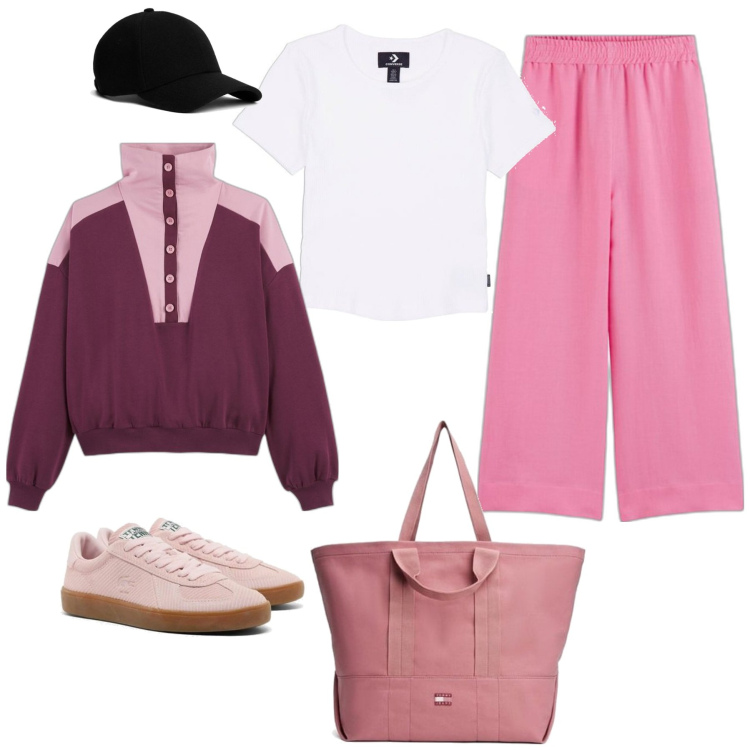 Outfit mujer - Vintage retrò #926. Estilo Vintage retrò para Todos los días. Combinación con sudaderas, sombreros, camiseta, bolso tote, pantalones palazzo, sneakers.