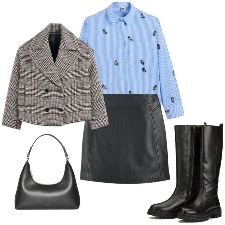 Outfit mujer - Casual chic #16483. Estilo Casual chic para Todos los días. Combinación con botas, minifaldas, camisas, abrigos, bolso tote.