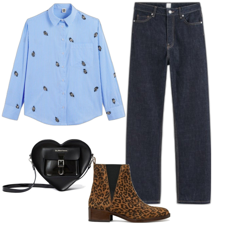 Outfit mujer - Casual chic #16484. Estilo Casual chic para Oficina. Combinación con camisas, mochilas, vaqueros rectos, botas.